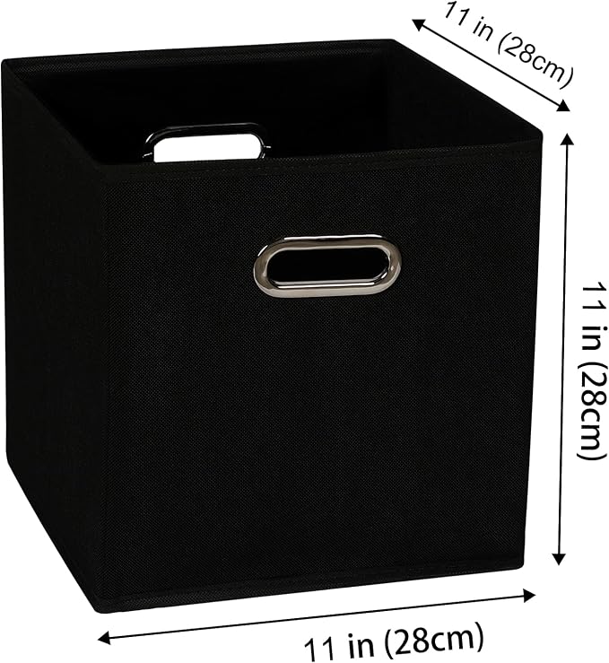Yunkeeeper storage bins Cubes, Fabric Cube Organizer with Handle, Foldable Cube Bins for Cloth or Accessary Storage, 11x11x11, Set of 3, (Black) - Image 2