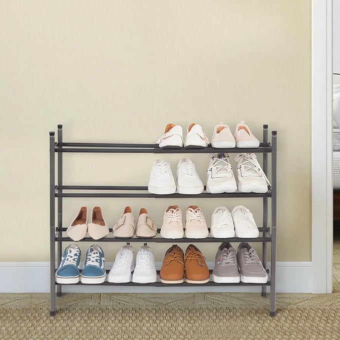 STORAGE MANIAC Expandable Shoe Rack, 16 Pairs Stackable Small Shoe Rack, Metal Adjustable Shoes Organizer for Closet, Entryway, Hallway, Garage, Front Door, Shoes Shelves, Black 4 Tier - Image 8