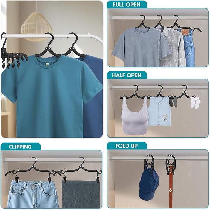 30 Pcs Travel Hangers Portable Foldable Travel Hanger Organizer, Plastic Cruise Essentials Clothes Drying Rack Folding Hangers for Camping Flying RV Europe Vacation Essentials Suitcase, Pitch Black - Image 3