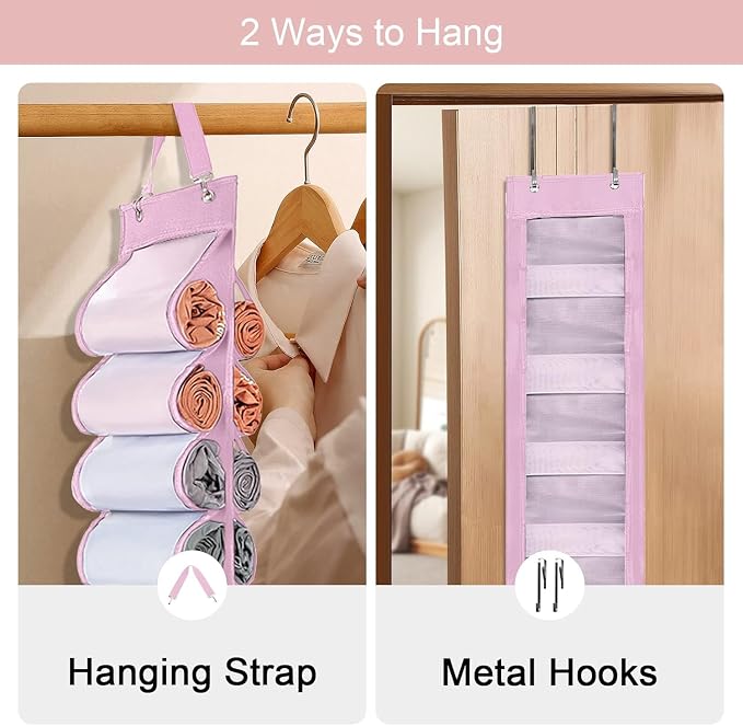 DHSFKBE Legging Organizer Storage, Shirt Organizer, Foldable Hanging Closet Organizer Storage with 26 Roll Independent Compartments for Yoga Pants, Tank Top, Towel, Underwear (Pink) - Image 2