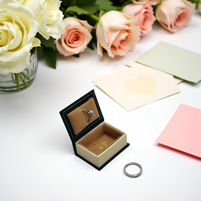 Book Shaped Ring Box - Vintage Engagement Ring Box with Hinged Lid for Proposal Engagement Wedding, Proposal Ring Case-PRB012-Blue - Image 5