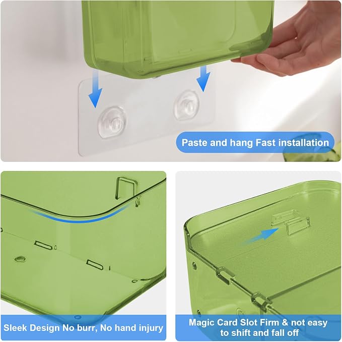 Diesisa 2pc Acrylic Wall Mount Organizer, Adhesive Cabinet Door Organizer,Acrylic Bathroom Shelves for Wall,No Drilling Hang Walls,with Self Adhesive Tape, for Bathroom, Kitchen, Living Room-Green - Image 7
