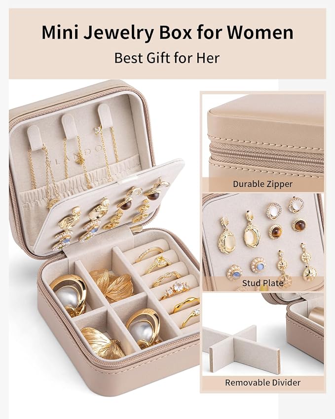 VLANDO Bridesmaid Proposal Gifts - Travel Jewelry Case, Small Travel Jewelry Organizer Box for Girls Women - Toffee - Image 5