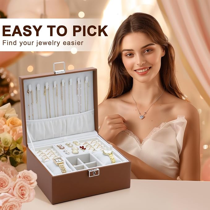 Jewelry Organizer Boxes for Women,Travel Jewelry Case, 2 Layers Removable Jewelry Box,Storage for Necklace, Bracelet, Earring,Rings,Jewelry Box Gifts for Women Girls - Image 3