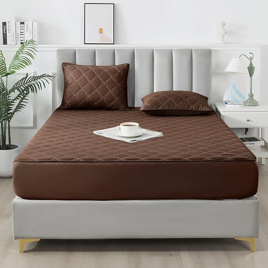 Waterproof Mattress Protector - King Size Mattress Pad Silent & Fitted Sheet Style | Full Bed Protection for Kids, Pets, Adults | Hypoallergenic, Machine Washable (Chocolate, King)