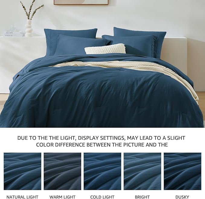 WRENSONGE Full Size Comforter Sets, 7 Pieces Serenity Blue Bed in a Bag with Fitted Sheet, Flat Sheet, 2 Pillow Shams, 2 Pillowcases, Warm Bedding Sets for All Season