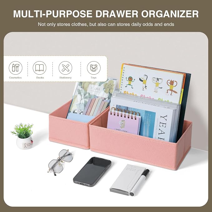 DIMJ Fabric Drawer Organizer Bins - 12 Pack Foldable Sock & Clothes Organizer - Pink - Image 6