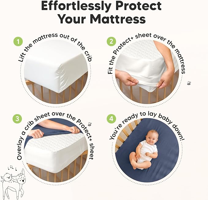 2-Pack Waterproof Crib Mattress Protector Cover Fitted - Quiet Baby Crib Mattress Pad Sheets, 52" x 28" Soft Quilted Cotton Baby Sheet, Machine Washable, Easy Fit, Durable (Khaki/Mavy)