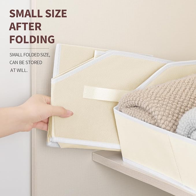 Homsorout Storage Bins for Shelves - Small Trapezoid Closet Shelf Organizer, Fabric Organization Bins with Handles, Storage Baskets for Clothes, Towel, Purse, 6 Pack, Beige - Image 4