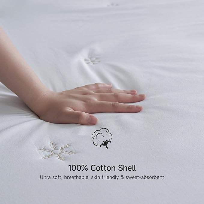 Simple&Opulence Full Size Mattress Pad Protector, 100% Cotton Top Cooling Breathable Quilted Mattress Cover Fitted Sheet Stretches up to 16 Inches Deep Pocket Non Slip Soft Bedding Pad Topper-White