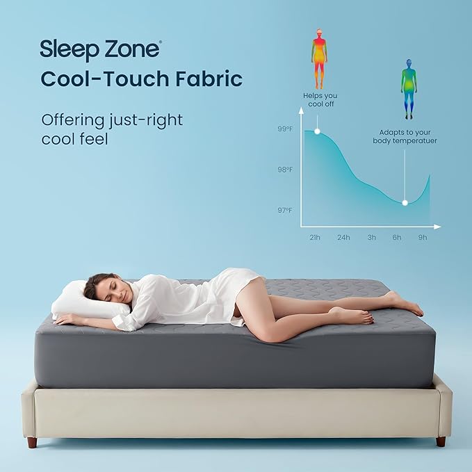Sleep Zone Cooling Mattress Protector Twin, Waterproof Bedding Pad for Hot Sleepers, Soft & Breathable Mattress Topper, Deep Pocket Mattress Cover，Hotel Quality (Dark Gray，Twin)
