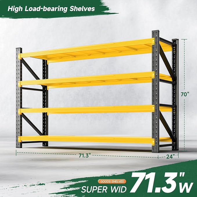 Letaya 71.3" W Metal Storage Shelves,5000LBS Heavy Duty Garage Shelving Units, 4 Tier Adjustable Utility Rack Shelf,Large Industrial Shelves,for Shop,Warehouse,Basement (71.3" W x 24" D x 70" H) - Image 2