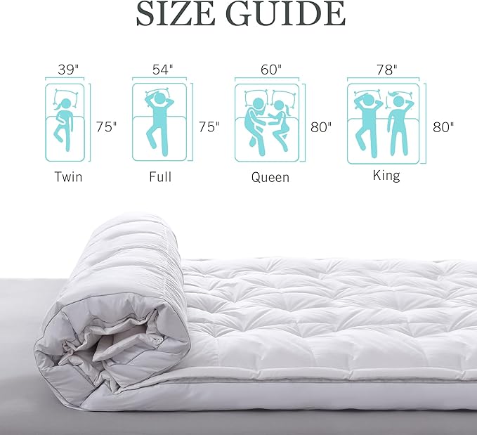 Martha Stewart 3 Inch White Down Feather Mattress Topper - Queen Size Fluffy White Feather Bed Topper 100% Cotton Cover Fabric Ultra Soft Pillow Top Featherbed for Bedroom（60" x 80"）