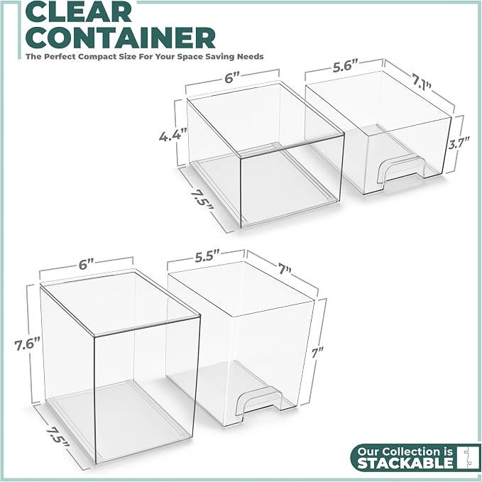 Sorbus Stackable Acrylic Storage Drawers, 2 Pack Clear Plastic Organizer Bins for Baby Bottles, Makeup, Bathroom, Vanity & Countertop Organization, Pull-Out Drawer Design for Cabinets & Pantry - Image 6