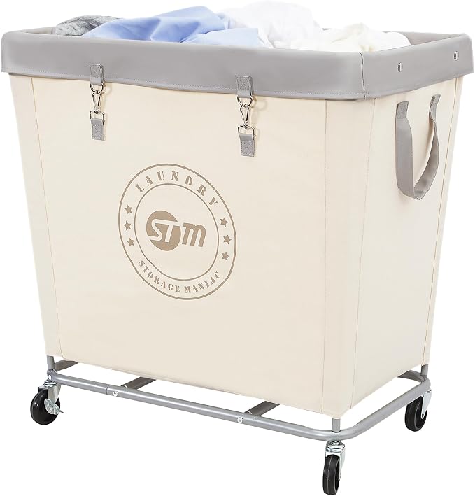 STORAGE MANIAC Commercial Laundry Hamper with Heavy Duty Steel Frame, 320 L Industrial Laundry Basket Cart with Wheels for Hotel, Home, Laundry Room, 31.7''L x 19.3''W x 30.91''H, Large Beige by STORAGEMANIAC