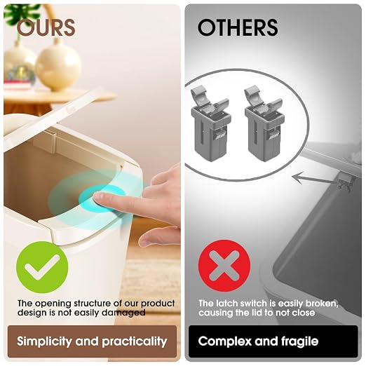 CEROELDA 3 Pack Bathroom Trash Can with Lid, 10L/2.6 Gal Small Garbage Can with Press Top Lid, Slim Plastic Waste Basket for Toilet, Office, Bedroom (Beige) - Image 3