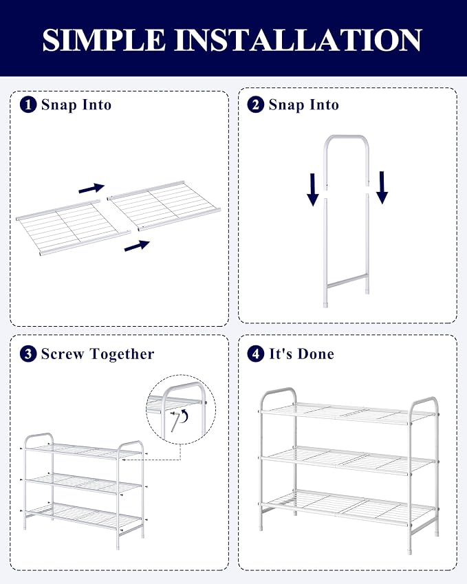 Kitsure Shoe Rack - Stainless Steel Shoe Organizer, Sturdy Shoe Rack for Closet and Front Door Entrance, Free Standing Shoe Shelf, Closet Organizers and Storage, 25.6" Wide - 3 Tier, White - Image 5