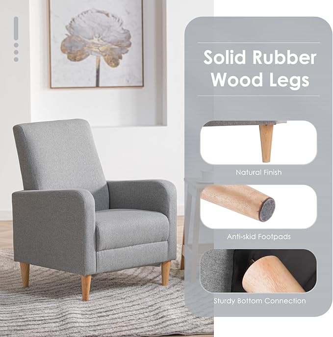 COLAMY Modern Upholstered Accent Chair Armchair with Pillow, Fabric Reading Living Room Side Chair,Single Sofa with Wood Legs, Light Grey