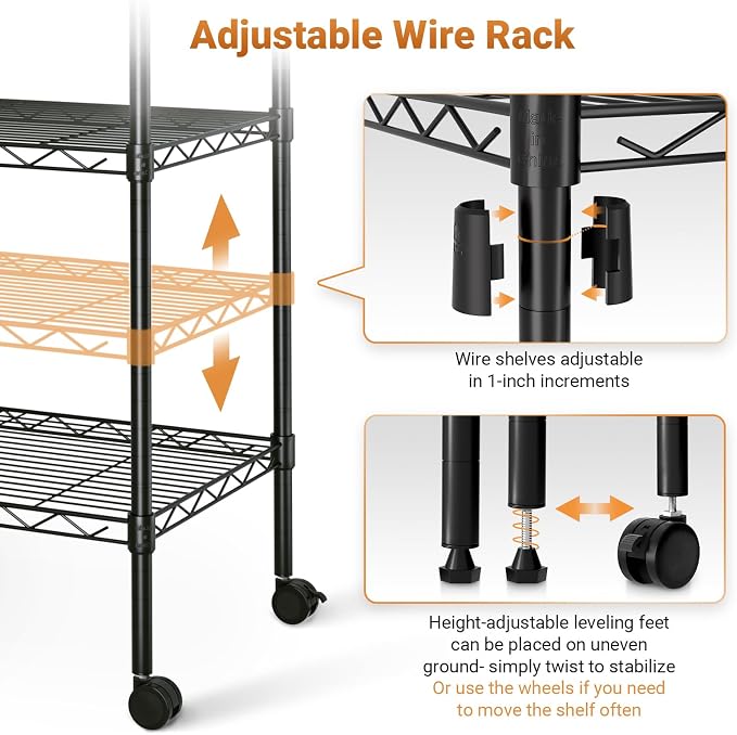Simple Deluxe Heavy Duty 5-Tier Storage Shelving Unit, 35.83" W x 13.98" D x 61.02" H, 1250 Lbs Loading Capacity, Black - Image 5