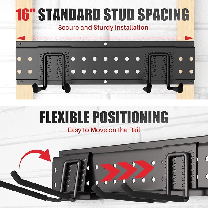 Garage Tool Organizer Wall Mount 48 inches with 10 Adjustable Heavy-Duty Hooks, Garage Organization, Garden Tool Storage Rack, Yard, and Shed, Holds Up to 400 lbs - Image 8