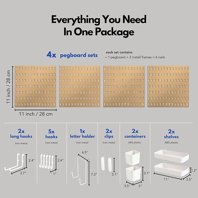 Keepo Peg Board Wall Organizer – Plastic Pegboard Panels, Modular Peg Board Storage System for Home Office, Craft Room, Gaming Setup (Tan Brown, 22″×22″) - Image 4
