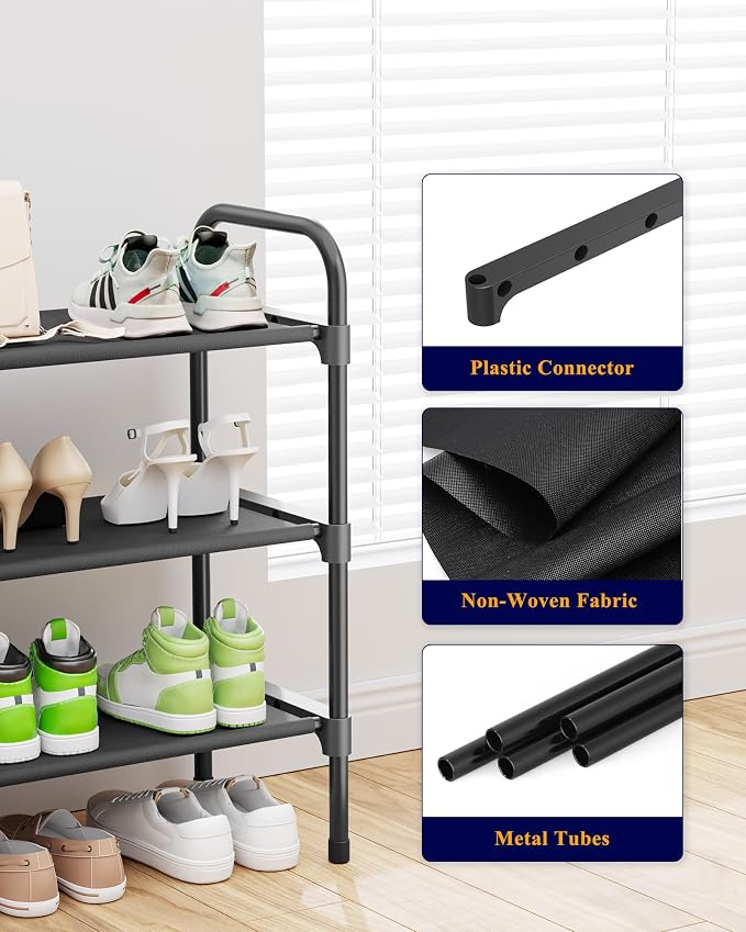 Kitsure Extra-Long Shoe Rack for Closet, Shoe Organizer for Front Door Entrance, Stackable Shoe Shelf, Detachable Closet Organizers and Storage, 39.0" Wide - 3 Tier, Black - Image 7