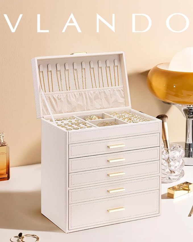 VLANDO 6 Layer Large Jewelry Box - Jewelry Holder Organizer, Jewelry Box Organizer for Drawer Necklace Ring Bracelet and Watch, Birthday Gift for Loved Ones - Pink - Image 6