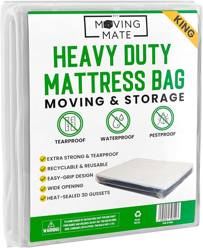 King Mattress Bags for Moving, King Size Mattress Bag for Storage, Plastic Cover for Bed Storage & Disposal, Matress Bag Protector XL - 78 x 104 x 14 inch