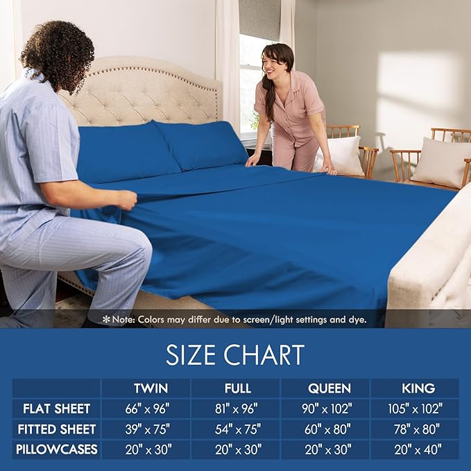 ClevaHome Sheets Twin Size Bed Set - 4 Piece Soft Breathable Luxury Bed Sheet Set - Shrinkage & Fade Resistant Embroidered Bedding Sheet with Deep Pocket, 2 Extra Pillowcases (Twin, Royal Blue)
