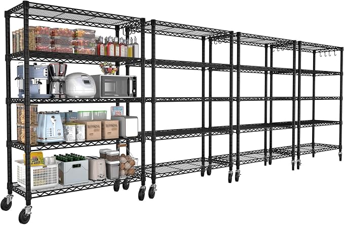 PrimeZone 74''H Wire Shelving 1250lbs 5 Tier Storage Shelves with Wheels NSF Certified Heavy Duty Steel Metal Shelf Adjustable Rolling Rack Kitchen Garage Closet Pantry 4pcs 74''HX36''WX14''D 4pcs by PrimeZone