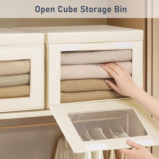 DIMJ Storage Bins with Lids - 6 Pack Large Fabric Closet Organizer with Window & Handles, Collapsible Decorative Storage Boxes for Shelves Under Bed, Books Clothes Blankets Sweaters Organization - Image 2