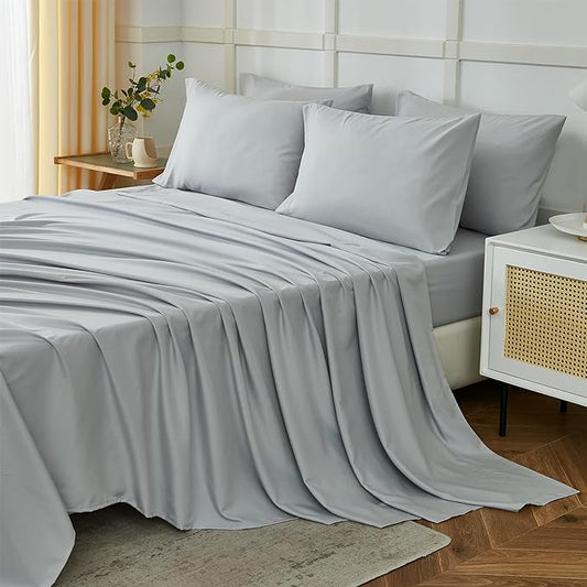 ILAVANDE Queen Sheets Set 6 Piece,Hotel Luxury Super Soft 1800 Series Microfiber Queen Bed Sheets Set-Wrinkle Free & Breathable-14 Deep Pocket Sheets for Queen Size Bed(Queen,Light Grey)