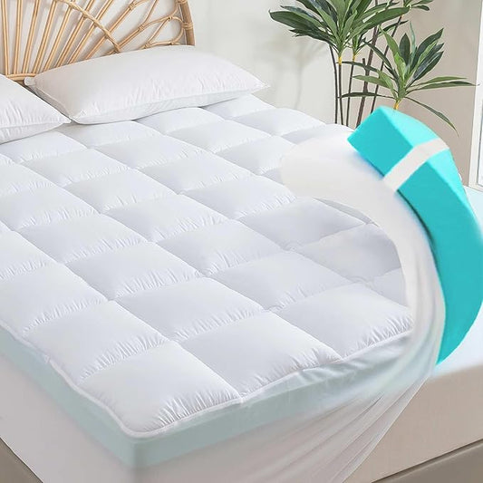 Memory Foam Mattress Topper 3inch（2inch+1inch） Queen Size, Pressure-Relieving Bed Topper with Secure Strap Design for Back Pain, Soft and Supportive, Shredded Memory Foam