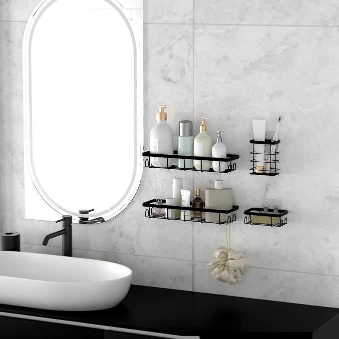Shower Caddy Organizer with Hooks,Self Adhesive Bathroom Shelves,No Drilling Bathroom Organizers and Storage,Perfect for RV, Apartment, Home Decor,Black 4PCS - Image 7