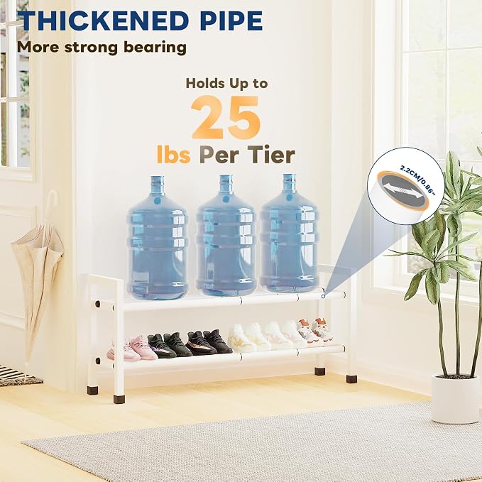 Mavivegue Expandable Shoe Rack, 2-Tier 19"-43.3" Adjustable Shoe Rack for Closet,Hall Entryway,Front Door,Garage, Sturdy Steel Space-Saving Rack, White​ - Image 5