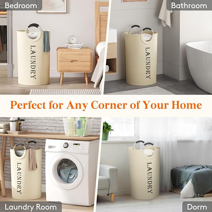 Lifewit 120L 2-Pack Large Laundry Basket, Collapsible Laundry Hamper with Aluminum Handles, Waterproof Freestanding Dirty Clothes Hampers for Laundry Room Bedroom Dorm Bathroom, White - Image 7