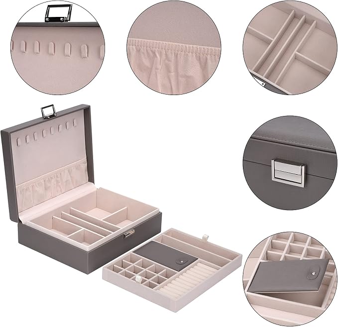 Storage and Organizer Jewelry box Jewelry Storage Box Travel Jewelry Organizer Cases craft containers for organizing/GRAY - Image 3
