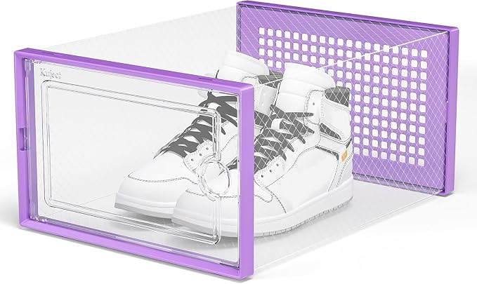 Kuject X-Large Shoe Storage Boxes Organizers Clear Plastic Stackable 12 Pack, Shoe Rack & Holder Substitute, Sneaker Containers, Toy Storage Organizer Bins for Entryway, Closet, Under Bed, Purple - Image 6
