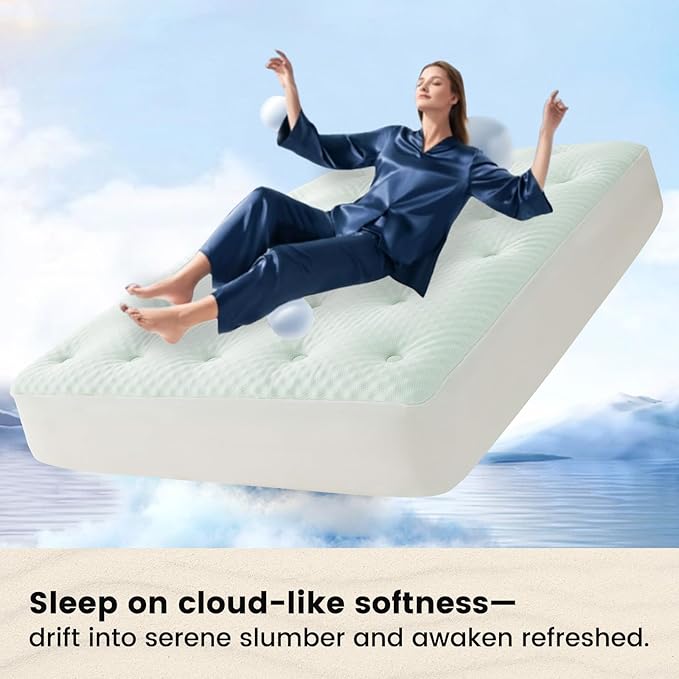 QUIETSEA Reversible Full Mattress Topper Egg Crate Memory Foam Mattress Topper, Bamboo Viscose Mattress Pad Full, 54" x 75"