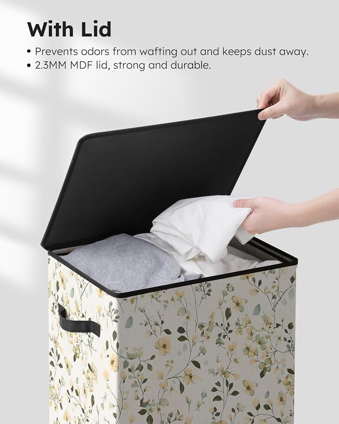 SOLEDI Laundry Hamper with Lid, 90L Tall & Large Floral Laundry Basket, Collapsible Clothes Hamper with Removable Bag, Dirty Hampers for Bedroom, Bathroom, Laundry Room - Image 5