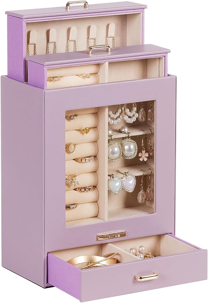 Homde Jewelry Organizer Girls Women Jewelry Box for Necklaces Rings Earrings Gift Bracelets Storage Case (Grey Purple + Gold) by Homde