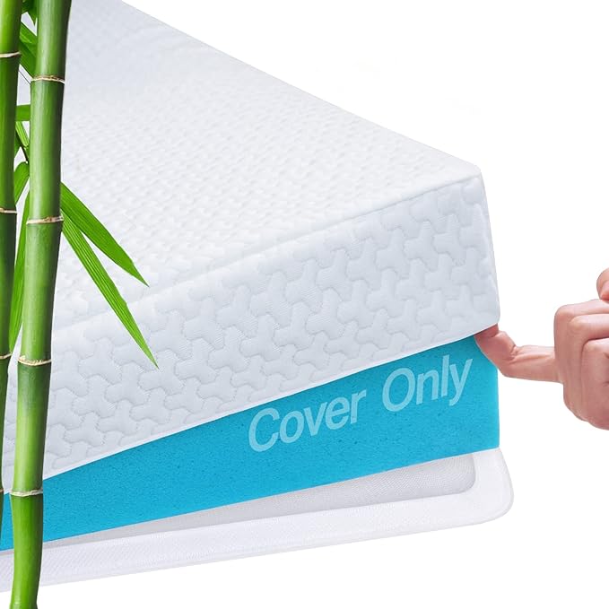 3 Inch Mattress Topper Cover King Size (Only Cover) Cooling Rayon Zippered Cover for Mattress Topper with Adjustable Straps for Latex Memory Foam Mattress Cover