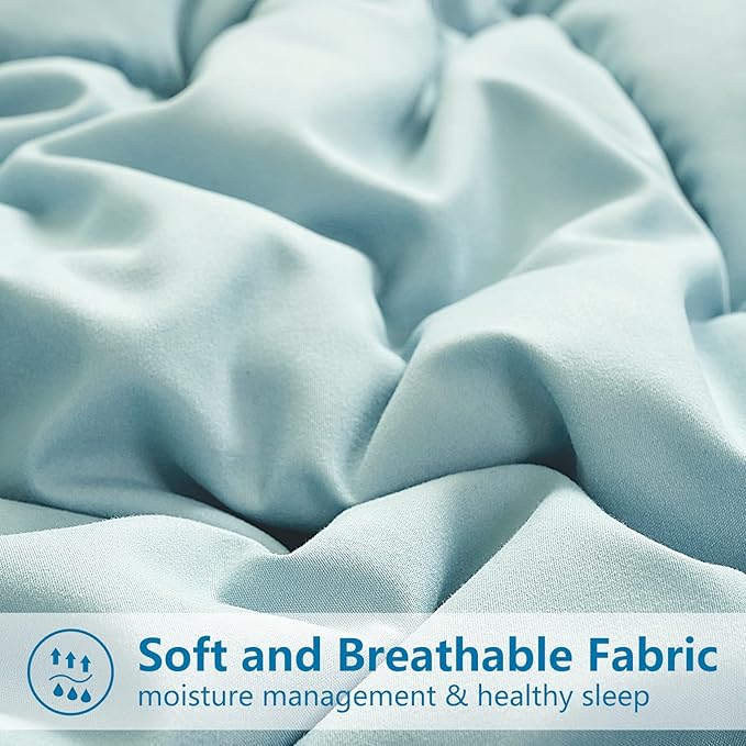 EASELAND Full Size Down Alternative Comforter - Quilted Duvet Insert for All Seasons, Soft Lightweight with Corner Tabs, Summer Winter Warm Bedding, Aqua 82×86 Inches