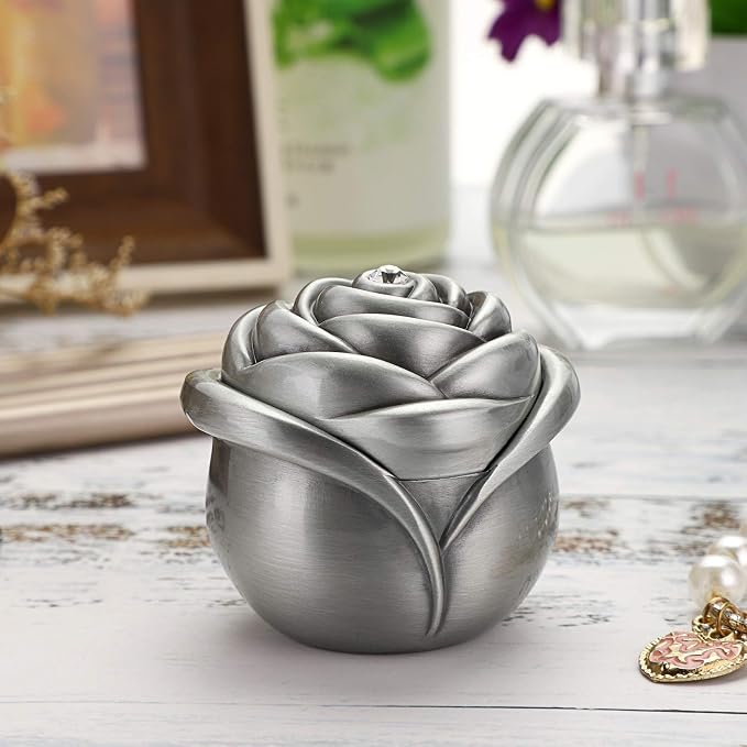 Hipiwe Rose Shape Vintage Jewelry Box - Small Trinket Storage Holder Case Keepsake Organizer Box for Rings Earrings Necklace Treasure, Gift for Women, Small - Image 2