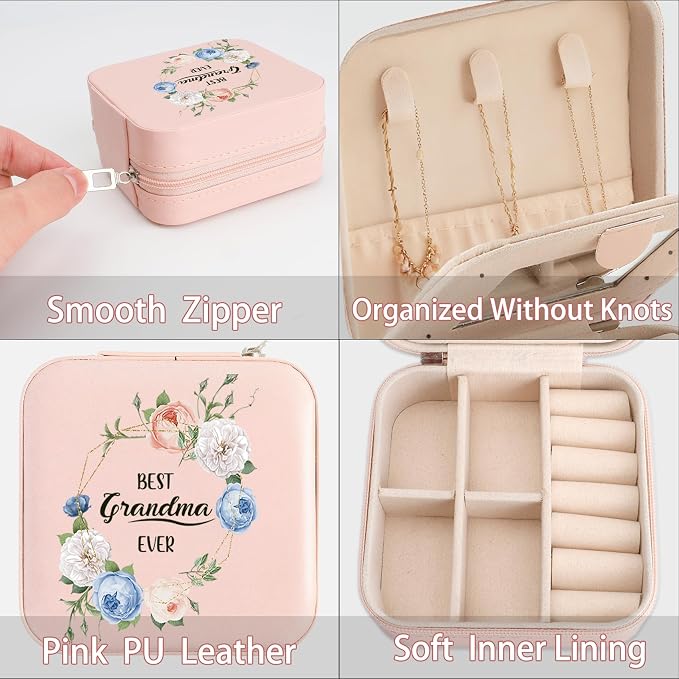 Grandma Gifts Best Grandma Ever Jewelry Box Valentines Mothers Day Christmas Birthday Gifts for Grandmas Granny Nana Mimi Gigi Grandmother Gift Pink Portable Travel Jewelry Case Organizer - Image 4