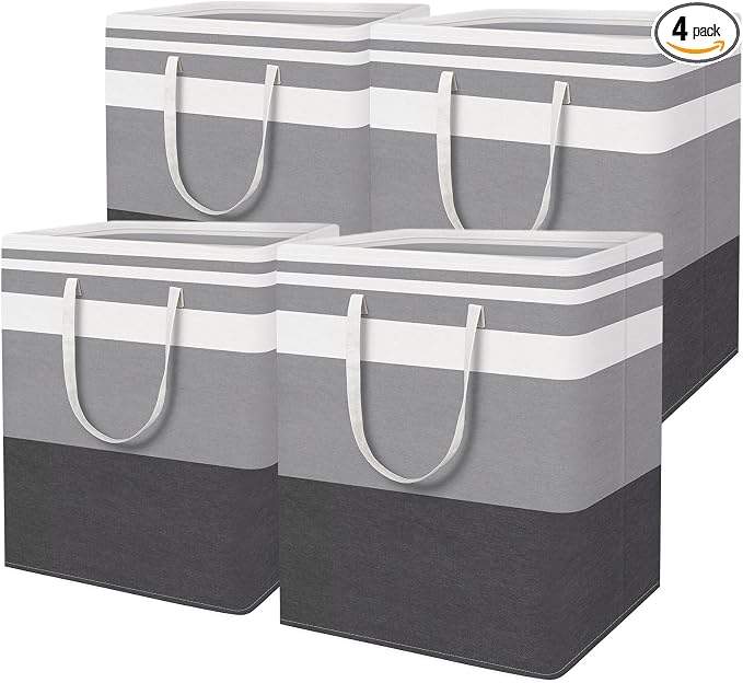 HomeHacks 4-Pack Large Laundry Basket, Waterproof, Freestanding Laundry Hamper, Collapsible Tall Clothes Hamper with Extended Handles for Clothes in the Dorm and Family-(Gradient Grey, 100L) by HomeHacks