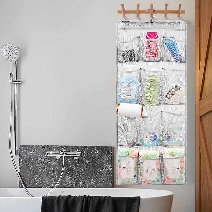 Mesh Shower Organizer Hanging Caddy Quick Dry Bathroom Storage for Toiletry Accessories with Rotating Hanger (12 Pockets) - Image 7