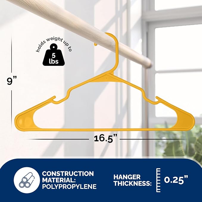 Closetselect Plastic Hangers 50 Pack - Space Saving Clothes Hangers, Made in USA, Durable & Strong Plastic Shirt & Coat Hanger with Notches & Shoulder Grooves, Non-Slip Hangers | Scoreboard Yellow - Image 3