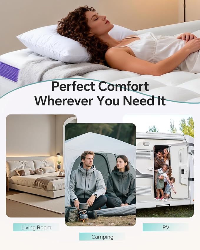 Dual Layer 4 Inch Memory Foam Mattress Topper California King - 2 Inch Gel Memory Foam and 2 Inch Pillow Top Mattress Pad,7-Zone Egg Crate California King Size Mattress Topper(White)