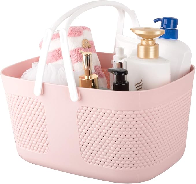 Shower Caddy Basket, Portable Large Capacity Thickened Plastic Organizer Storage Tote with Handles Drainage Toiletry Bag Bin for Bathroom, College Dorm Room Essentials, Kitchen, Camp, Gym, Pink by rejomiik